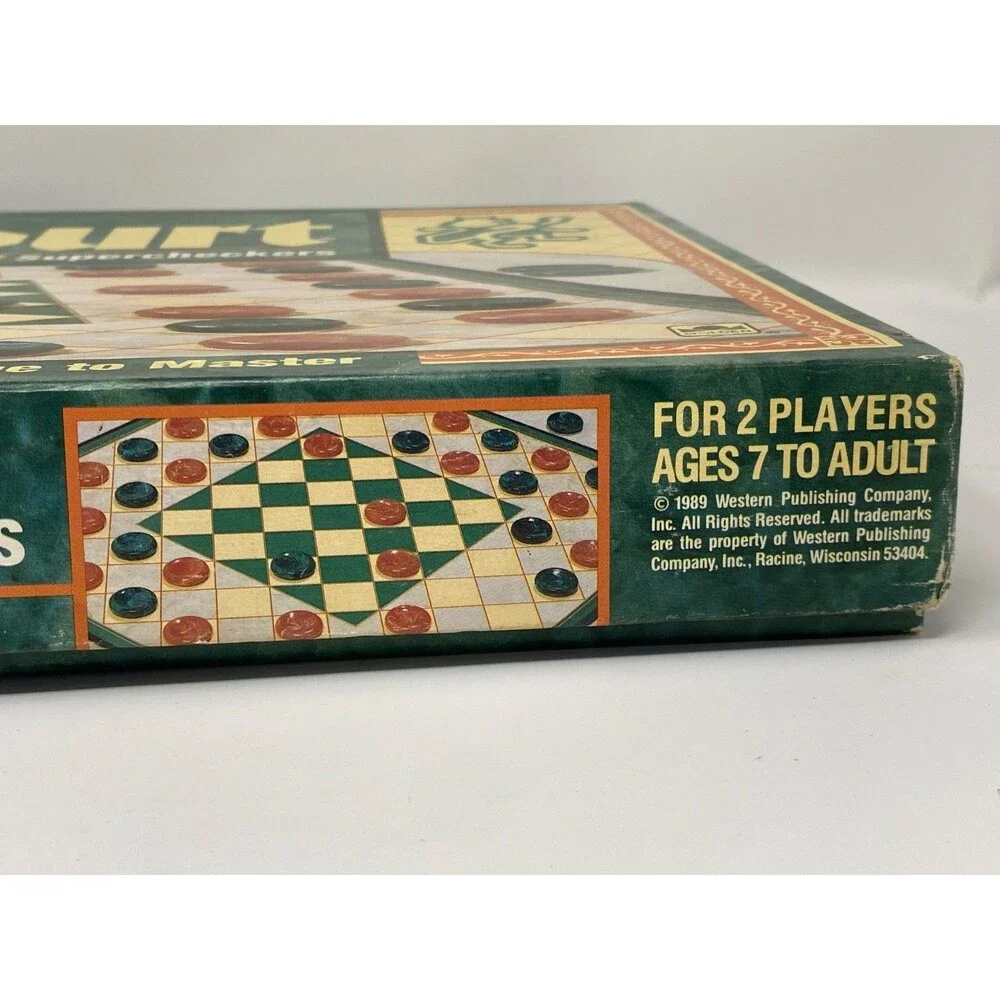 Vintage 1989 King's Court Supercheckers Board Game Golden/Western Complete!